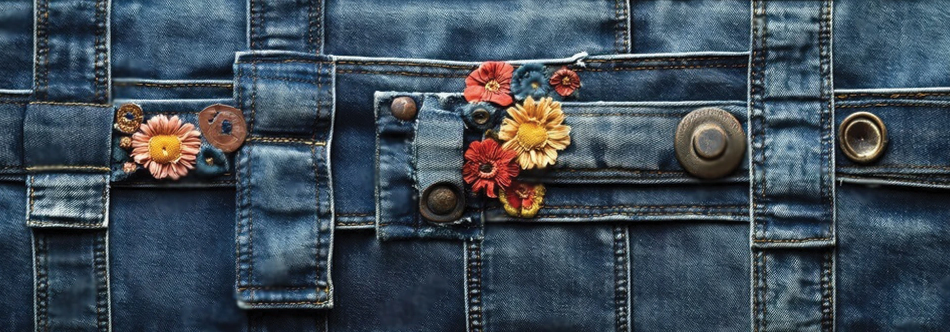 Denim Fabric with Flower Embroidery